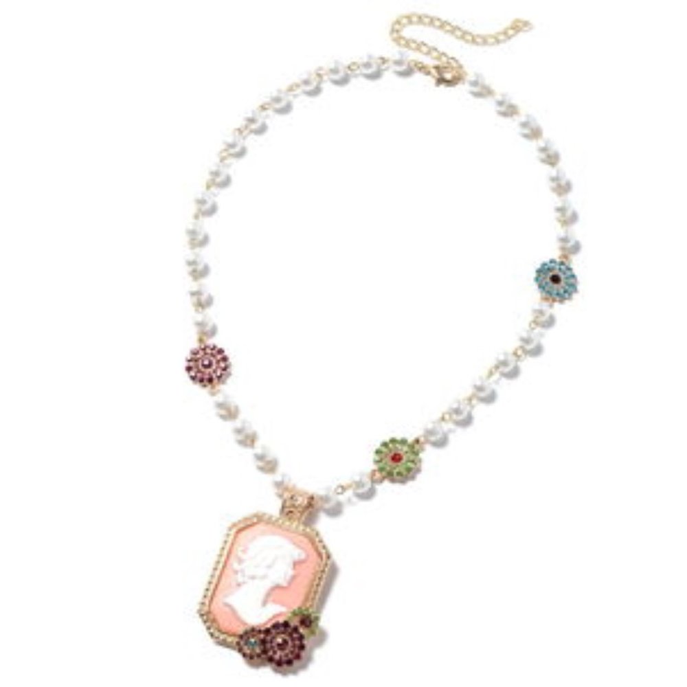 Pink Cameo Austrian Crystal Necklace